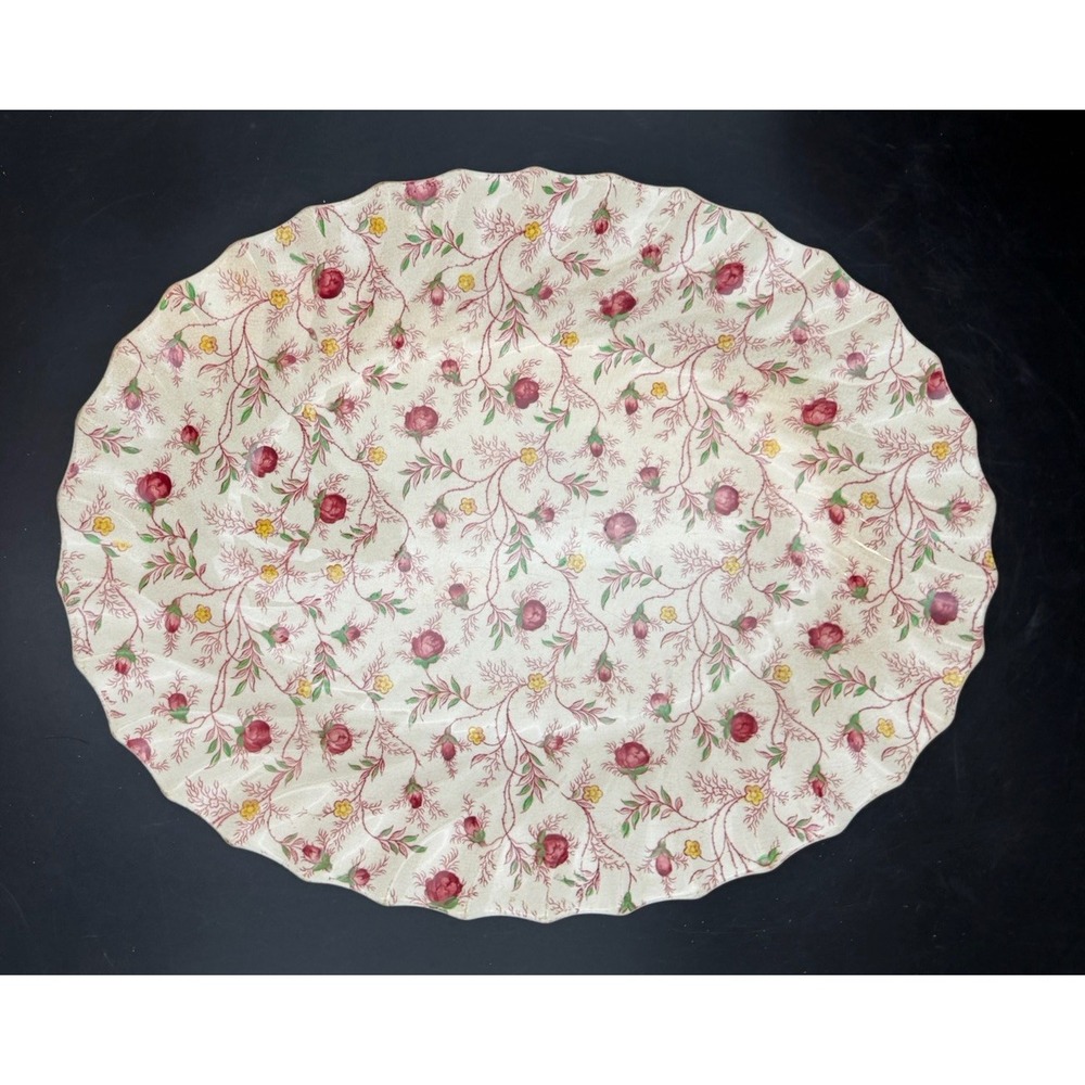 Copeland Spode Rosebud Chintz 17" Oval Serving Platter England Pink Floral